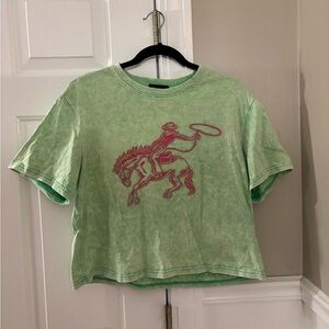 Green Graphic T-Shirt with Pink Design